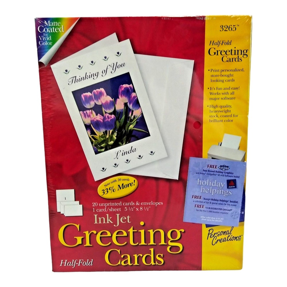 Avery Greeting Cards & Envelopes Half Fold Inkjet 3265 20/Box - 5.5 x 8.5 inch